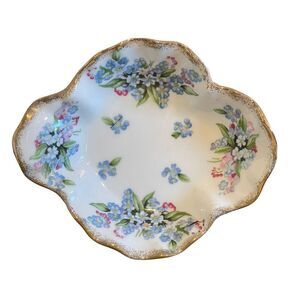Beautiful Vintage‎ Hand Painted Trinket Dish, Royal Crown #3991 Pink Blue Floral